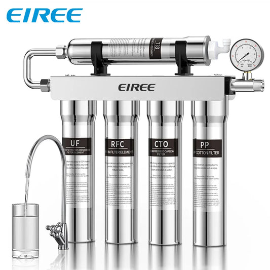 EIREE 304 Stainless Steel Water Filter Drinking Water Household 5 Stages Water Filter System UF Water Purifier for Home kitchen.