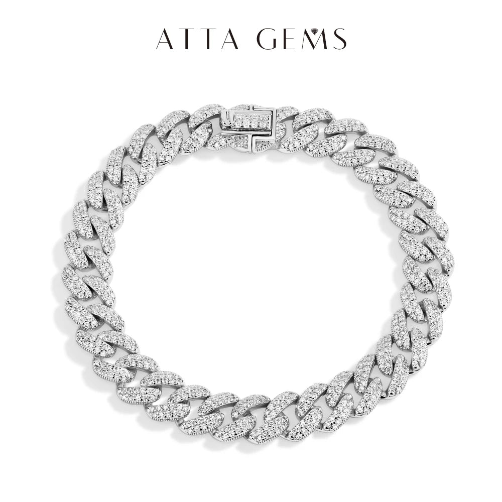 ATTAGEMS DVVS1 Full Moissanite Cuba Chain for Man Women 925 Sterling Silver 18k Gold Plated Hip Hop Tennis Bracelet Fine Jewelry.