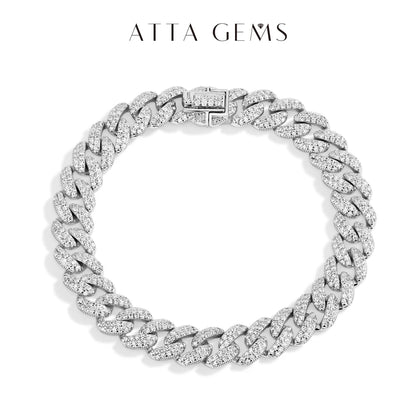 ATTAGEMS DVVS1 Full Moissanite Cuba Chain for Man Women 925 Sterling Silver 18k Gold Plated Hip Hop Tennis Bracelet Fine Jewelry.