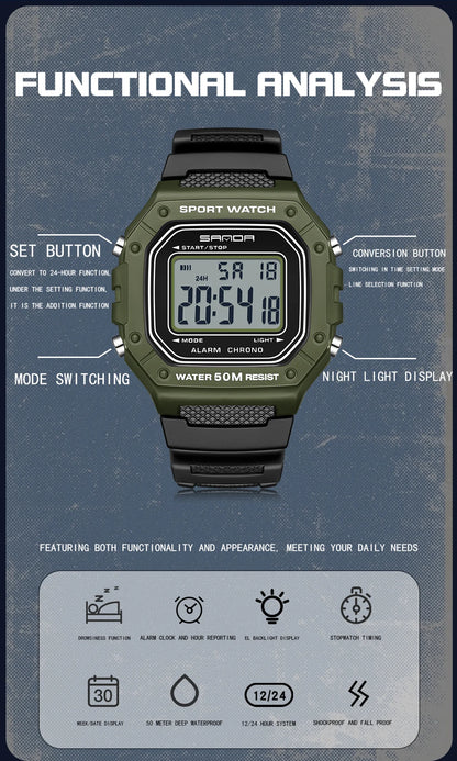 SANDA 2156 Fashion Mens Watch Military Water Resistant Sport Watches Army Big Dial Led Digital Wristwatches Stopwatches For Male.