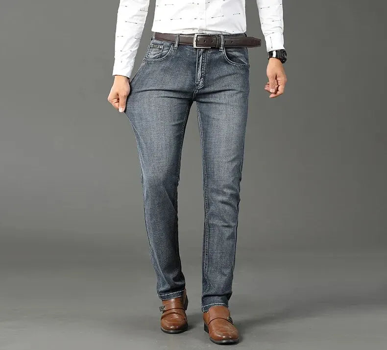 Wthinlee Neue Business männer Jeans Casual Gerade Stretch Mode Klassische Blau Schwarz Arbeit Denim Hosen Männliche Marke Kleidung.