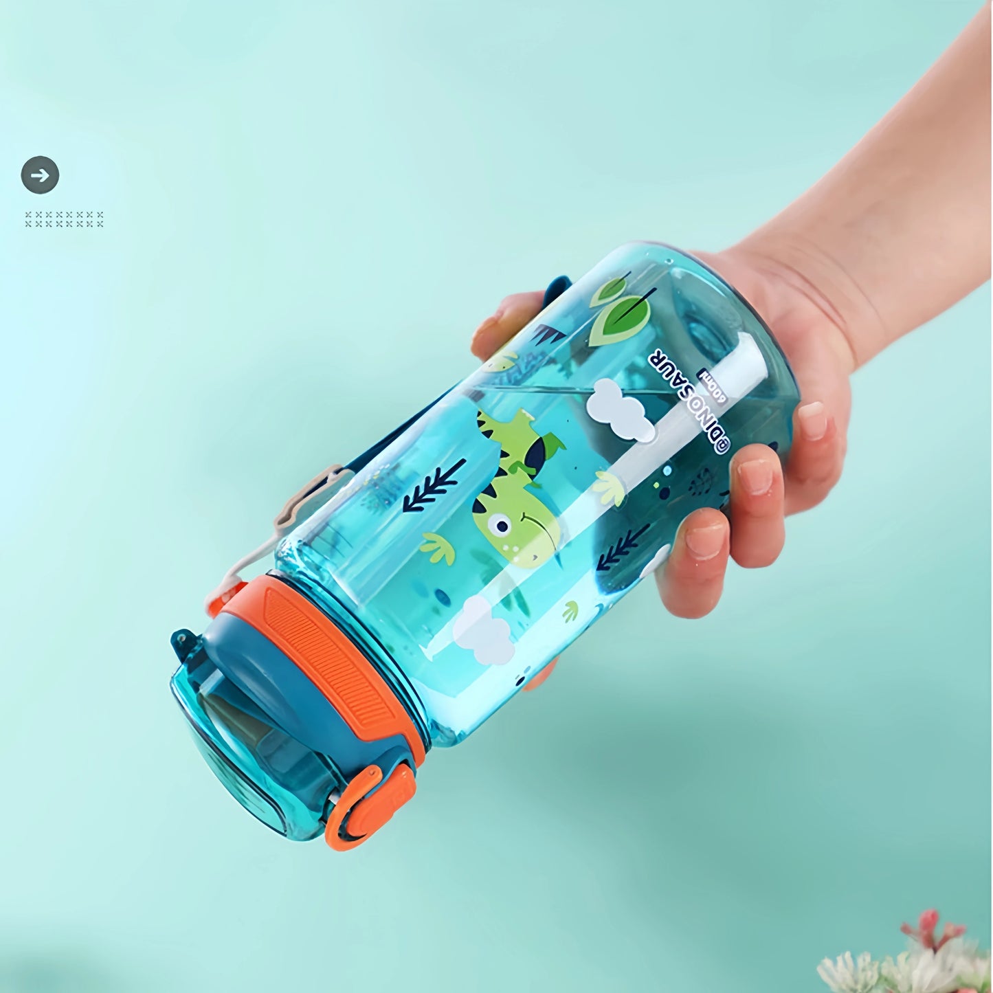 600ml Dinosaur Water Bottle For Kids Water Sippy Cup With Silicone Straw Leakproof Plastic Water Bottles Summer Kids Water Cup.