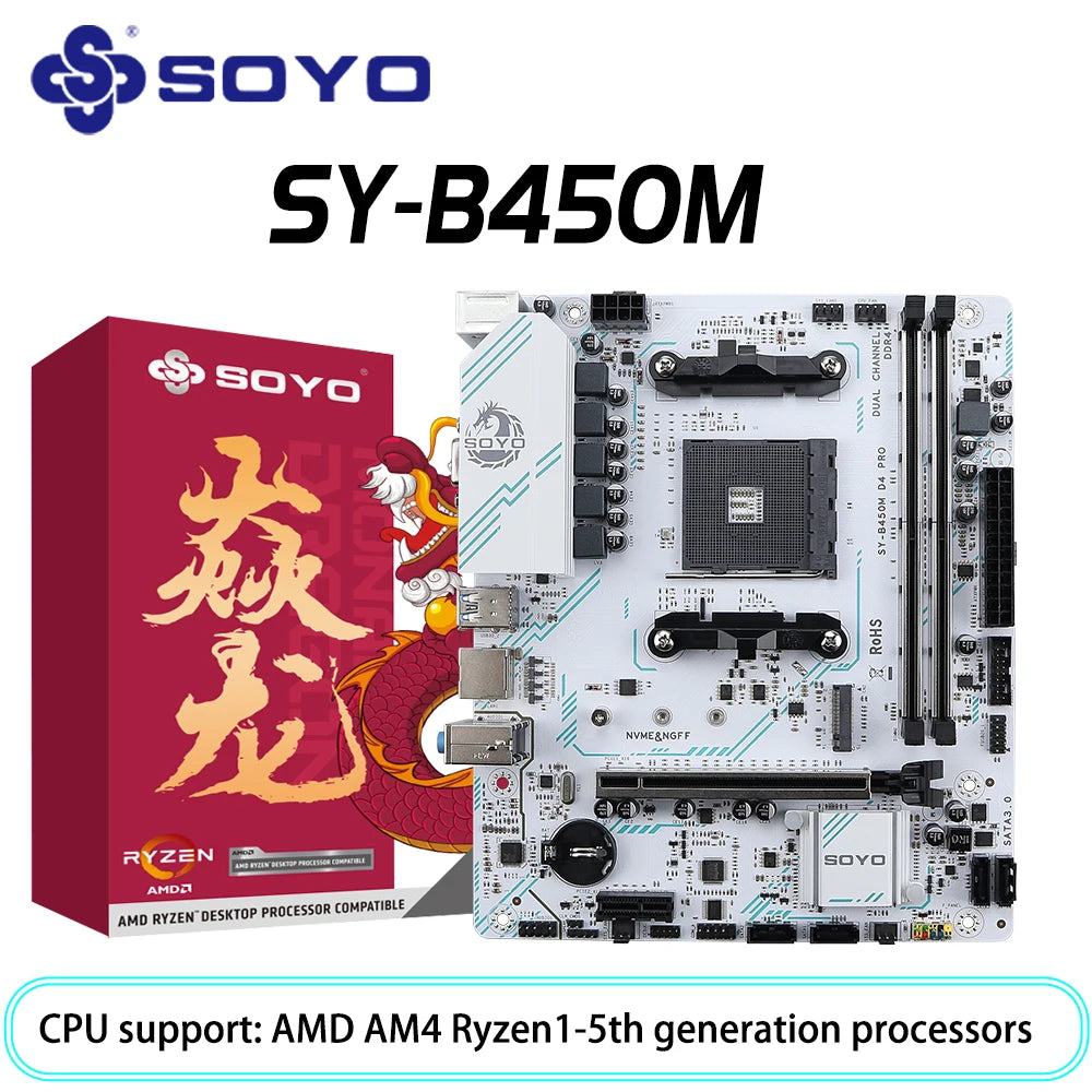 SOYO AMD B450M Game Motherboard DDR4 Memory AM4 Mainboard M.2 NVME Desktop Computer components Supports CPU AMD AM4 Ryzen1-5th.