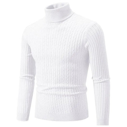 2025 New Men Solid Colour Turtleneck Sweater Black / White / Royal Blue Fashion Simple Male Casual Pullover Tops.