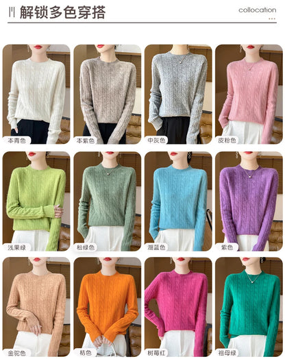 Frauen 100% Merino Wolle Verdickung Pullover Oansatz Gestrickte Twisted Pullover Herbst Winter Kaschmir Langarm Kleidung Basis Tops.