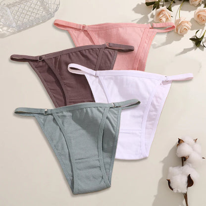 FINETOO 4Pcs Women's Cotton Panties Sexy Metal Ring Waist Underwear Solid Breathable Panties Ladies Soft Briefs Comfort Lingerie.