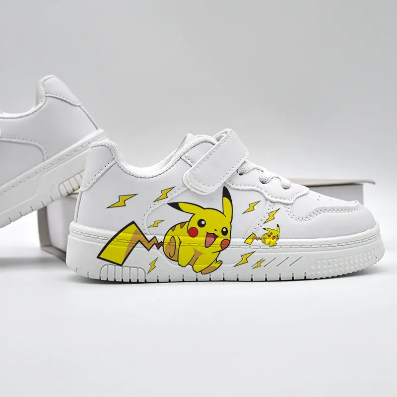 2025 Pikachu Cartoon Cute Unisex White Sneakers Spray Paint Kids Casual Shoes Cross Border Hot Sale.