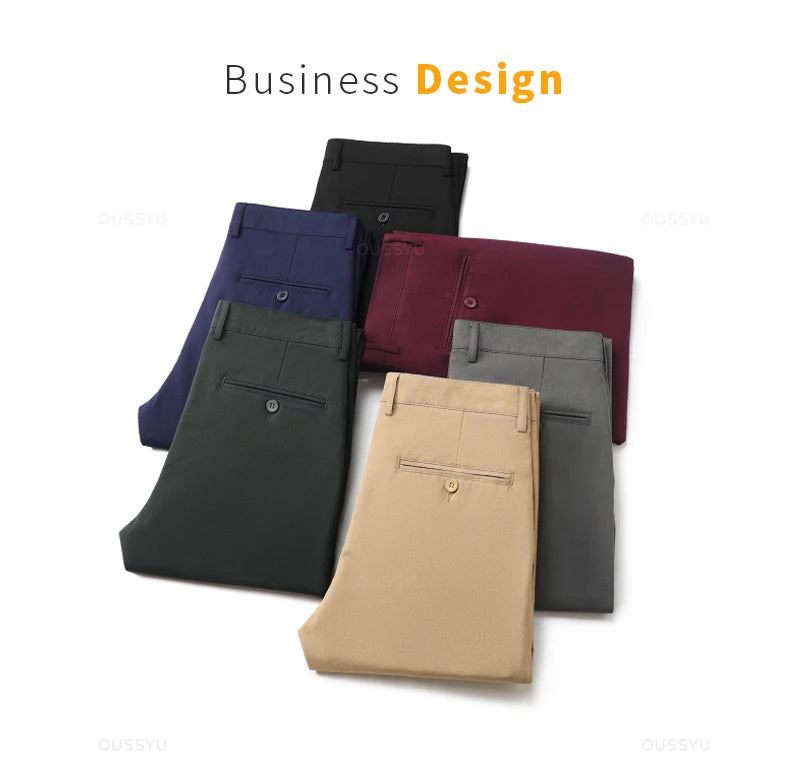 2025 Spring Autumn New Men's Straight Casual Pants Business Fashion Khaki Grey Red Black Solid Color Trousers Plus Size 38 40.