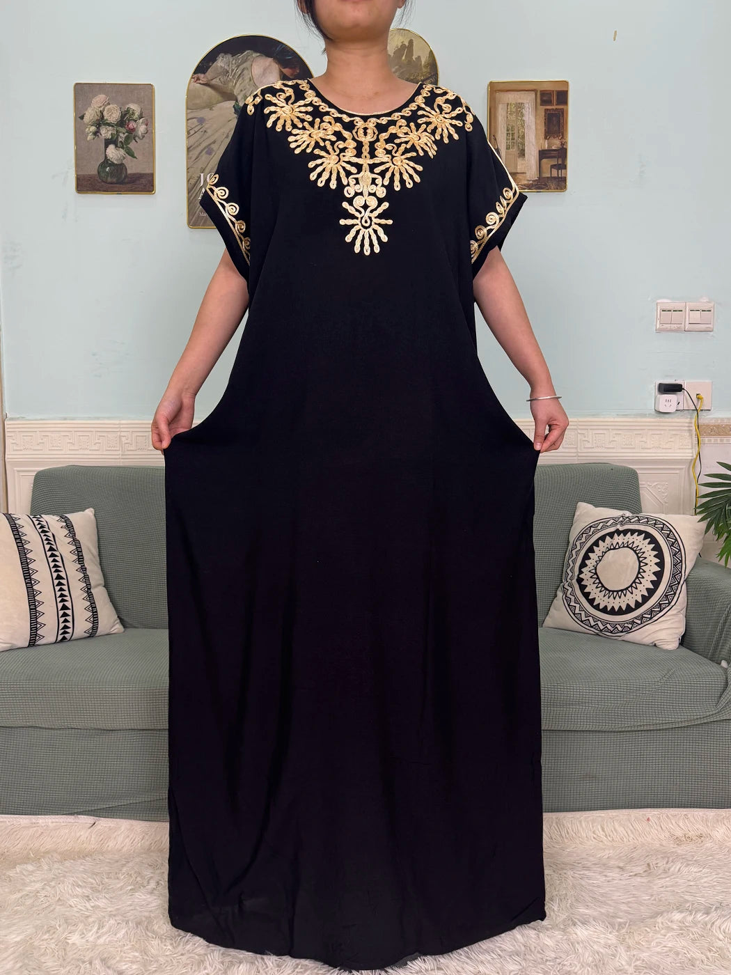 Muslimische Reine Abayas Für Frauen Dubai Baumwolle Applikationen Lose Fit Femme Robe Türkei Islam Traditionelle Kleider Mit Kopftuch Turban.