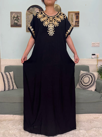 Muslimische Reine Abayas Für Frauen Dubai Baumwolle Applikationen Lose Fit Femme Robe Türkei Islam Traditionelle Kleider Mit Kopftuch Turban.