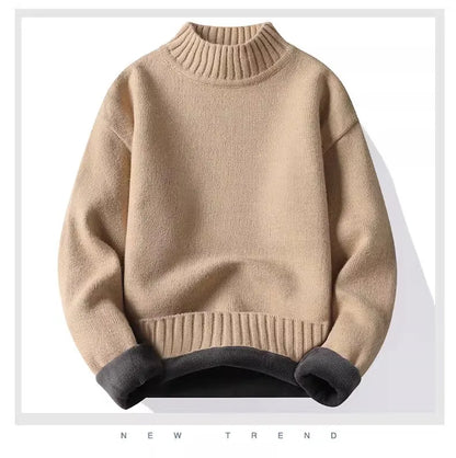 New Winter Men Mock Neck Turtlenecks Pullovers Fleece Warm Knitted Sweaters Good Quality Male Solid Outwear Casual Sweaters 3XL
