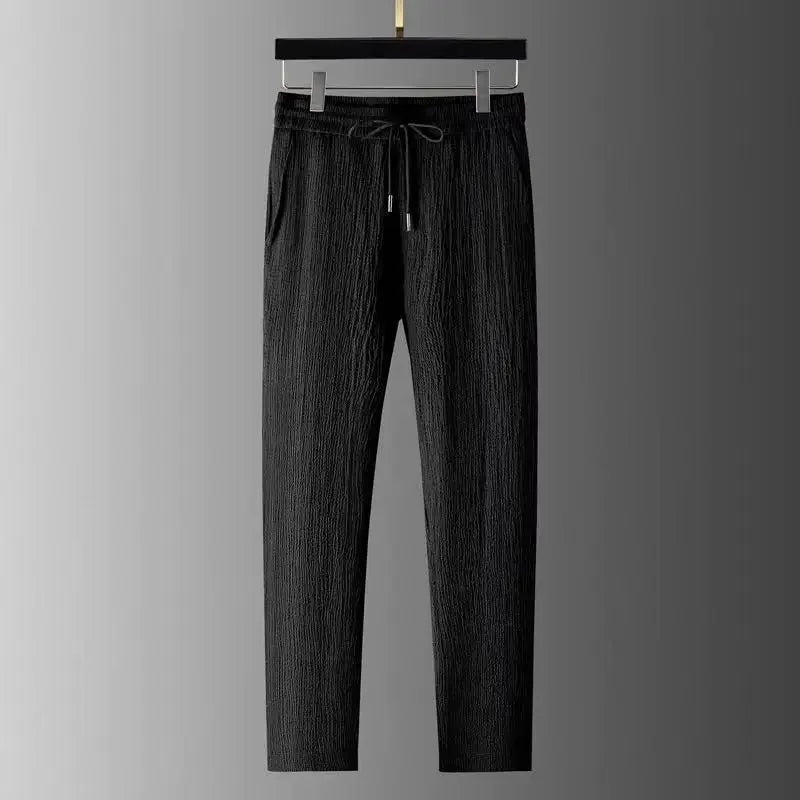 Summer Lightweight Pleated Cotton Casual Sports Set Men's Thin Comfortable Breathable Fashionable Collar Short Sleeve Two-Piece.