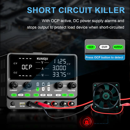 KUAIQU Newest 30V10A Dual Channel Bench Power Supply 3-Way Series-Parallel Output Overvoltage Overcurrent Protection Laboratory.