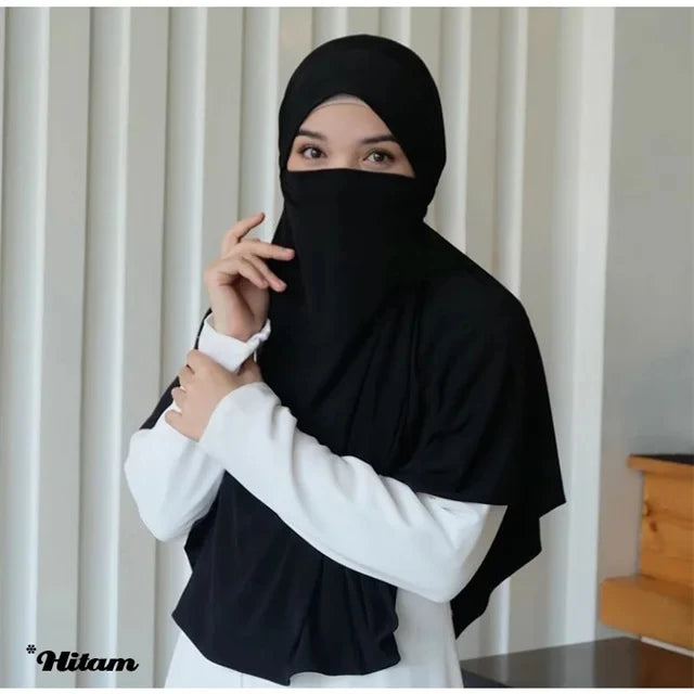 Large Plain Muslim Ethnic Scarf Women Hijab Islamic Muslim Hijab Instant Turban Arabic Scarfs Khimar Headwraps(FRNT56CM,BK90CM).