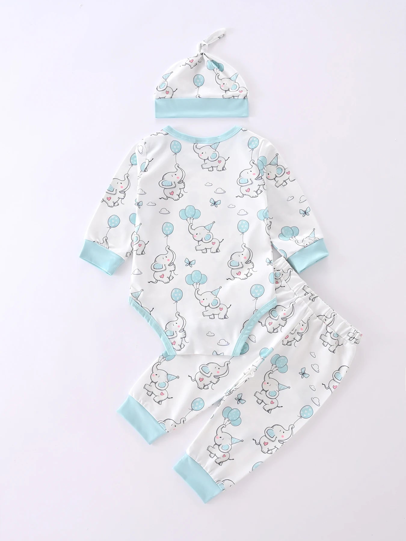 Unisex-Body für Neugeborene + Mütze + Hose, 3-teiliger Anzug für Jungen und Mädchen, niedlicher bedruckter einteiliger Strampler mit Rundhalsausschnitt für alle Jahreszeiten.