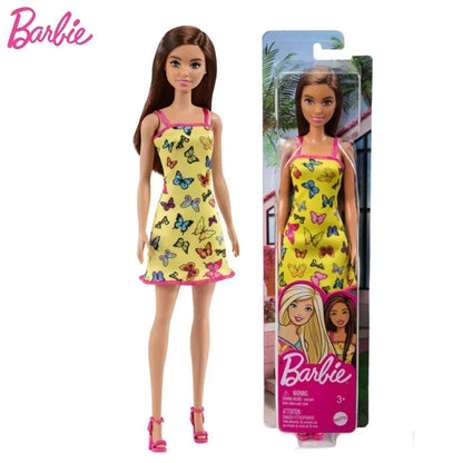 Original Mattel Barbie Fashionistas Doll Floral Dress with Sweet Casual Clothes and Accessories Toys for Girls Collection Gift.