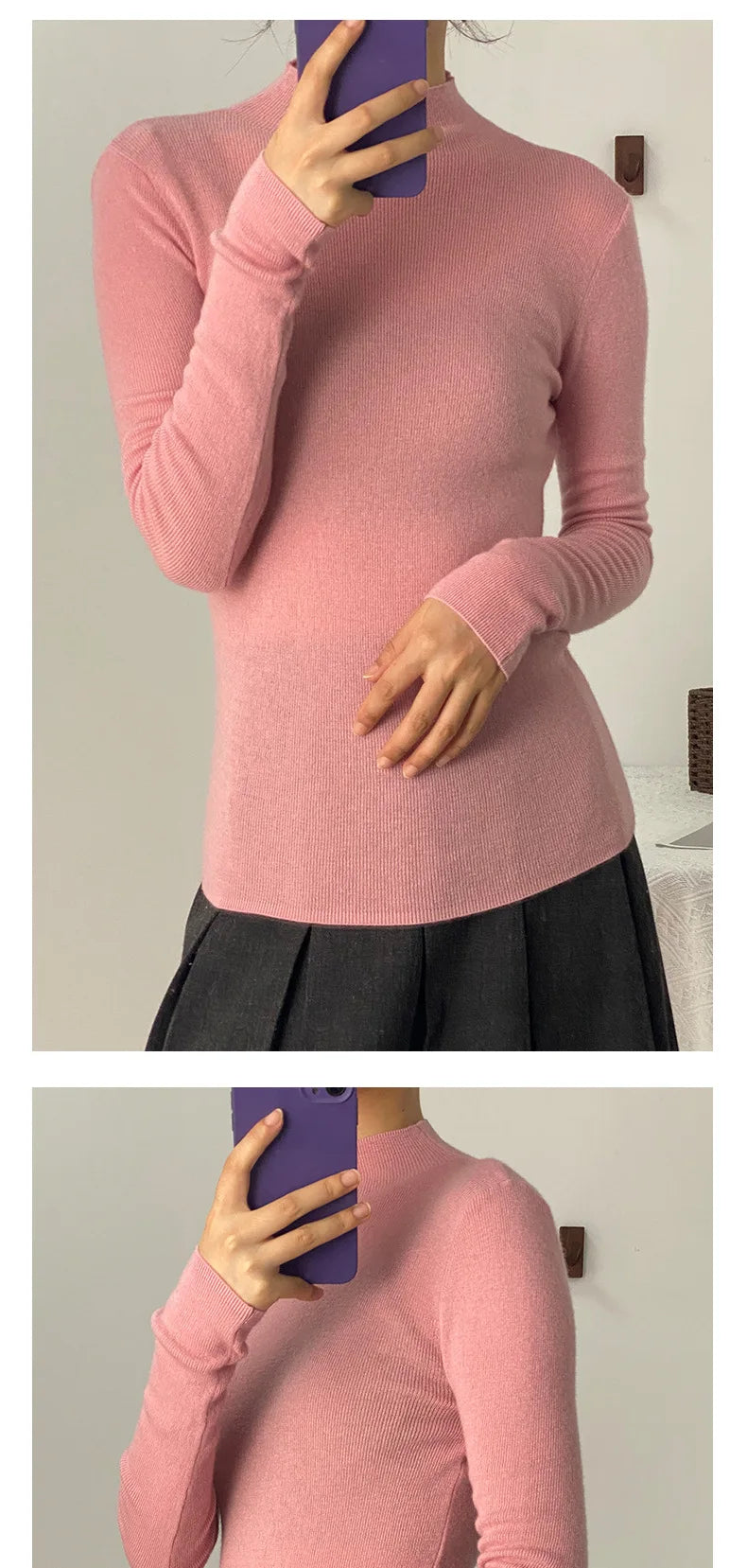 100% Ultra-fine Merino Wool Sweater Autumn and Winter Loose and Simple Semi-turtleneck Wool Bottoming Shirt Multi-color Sweater