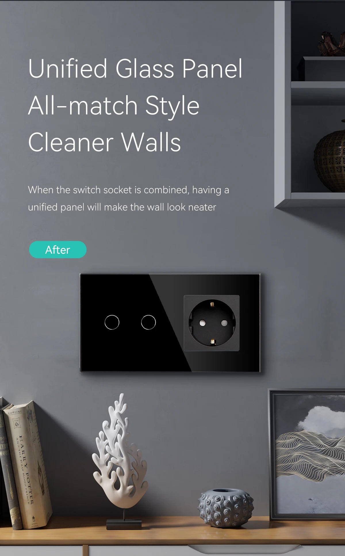 BSEED Einzel-EU-Glassteckdose mit USB-Wandsteckdosen, doppelte Steckdosen, dreifache Steckdosen, USB-Typ-C-Anschlüsse, Schwarz, 16 A.