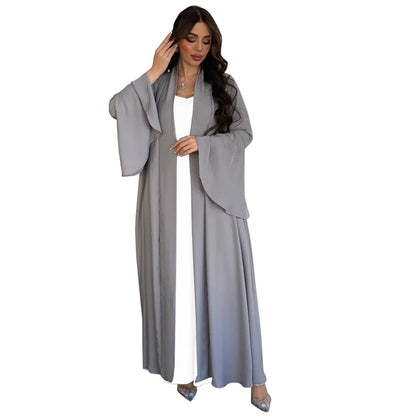 Siskakia Muslim Open Kimono Abaya For Moroccan Women Fashion Ruffle Sleeve Arab Dubai Clothing Jalabiyat Turkey Soft Gulf Robe