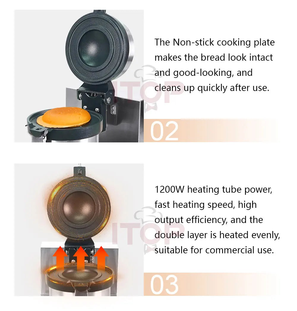 ITOP Gelato Panini Press Machine Commercial Ice Cream Waffle Maker Krapfen Bread Hamburger Filling Machine 10cm 1200W 110V 220V.