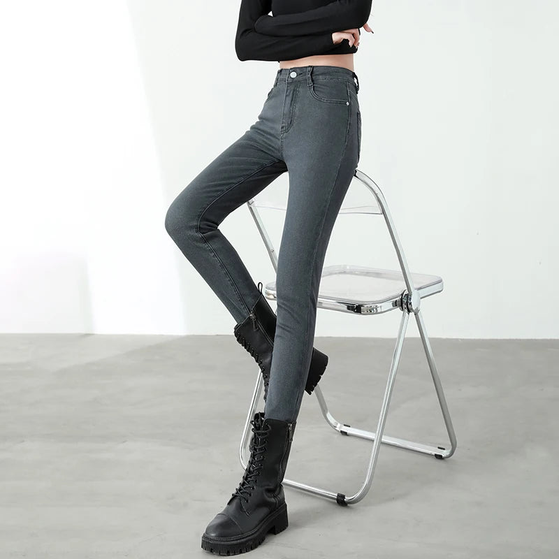New Sexy Women Light Blue Slim Skinny Denim Jeans High Waist Elastic Mom Jeans Stretch Pencil Pants Streetwear Tight Trousers.