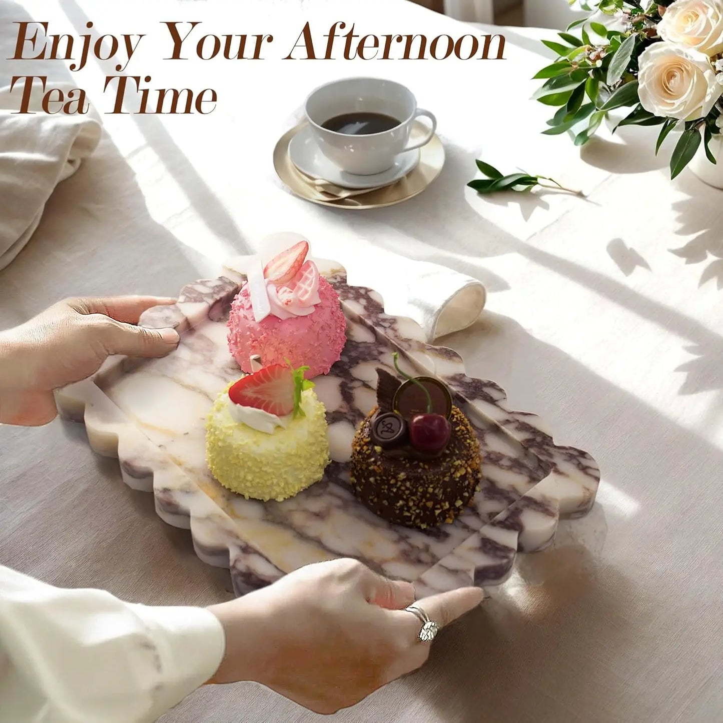 Calacatta Viola Scalloped Marble Tray, Natural Marble Stone Tray, Luxury Decorative Trays for Bathroom, Vanity, Home Decor.