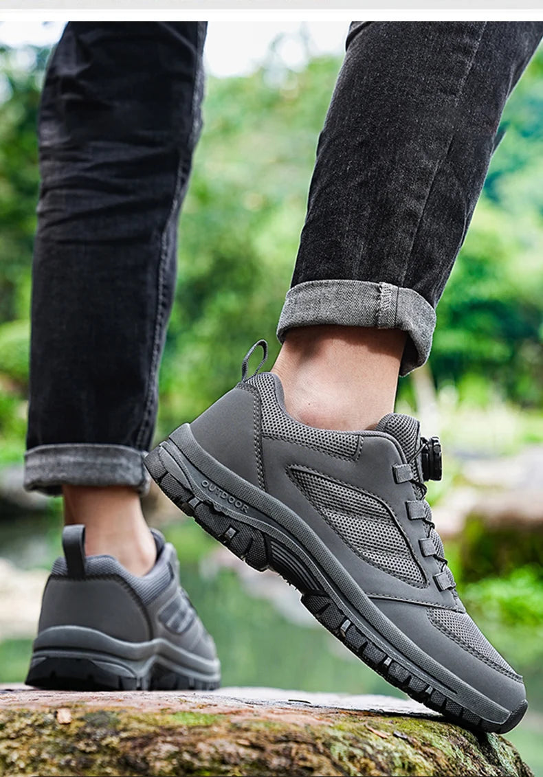 Männer Turnschuhe Stilvolle Rotierenden Schnalle Wanderschuhe Einfarbig Komfortable Nicht-slip Sportliche Schuhe Plus Größe Männer Schuhe Leder.
