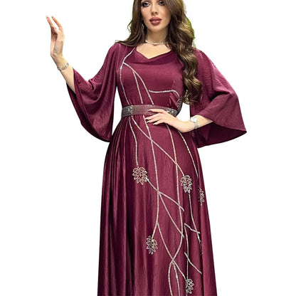 Türkei Muslimischen Kleid Frauen Abaya Diamant Spitze-up Party Kleider Marokkanischen Kaftan Ensemble Femme Musulmane Hijab Vestidos.