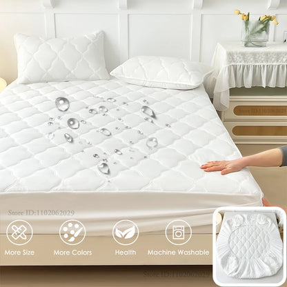 Throw Mattress Cover Bed Fitted Sheet Waterproof Mattress Bedspread Protector Pads Single/Double/King/Queen Full Size Gray/White.