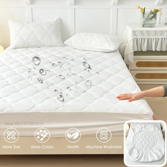 Throw Mattress Cover Bed Fitted Sheet Waterproof Mattress Bedspread Protector Pads Single/Double/King/Queen Full Size Gray/White.
