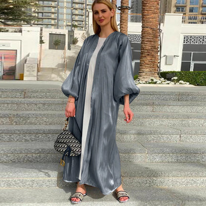 Ramadan Eid Gray Kimono Abaya Damen Dubai Muslim Modest Dresses Islam Prayer Clothes Women Kebaya Kaftan Robe Musulmane Femme.