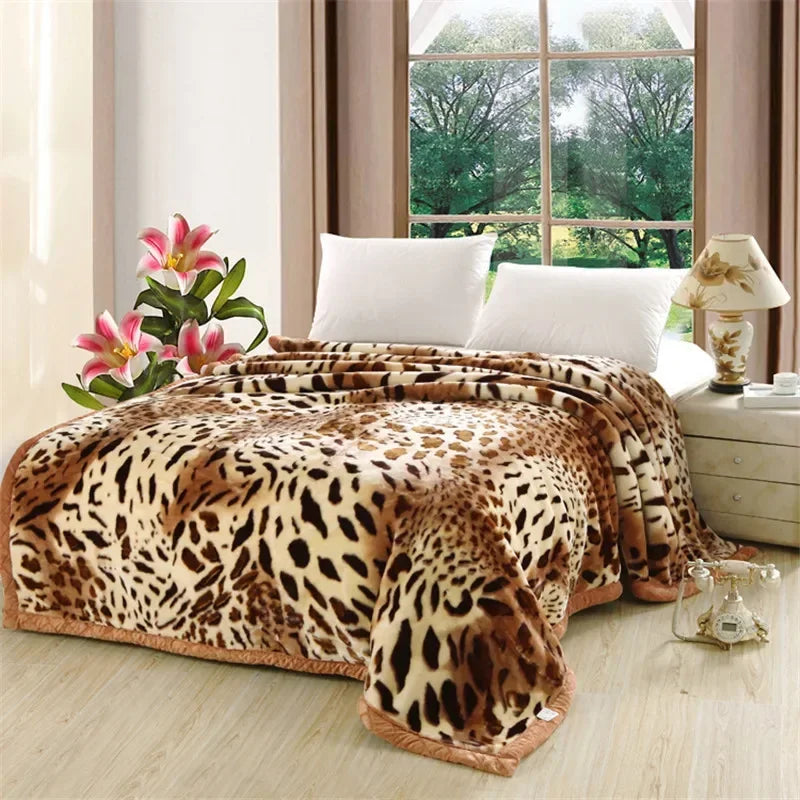 Double Layer Raschel Blankets Soft Warm Faux Fur Mink Throw Thicken Fluffy Microfiber Plush Weighted Blankets For Beds.