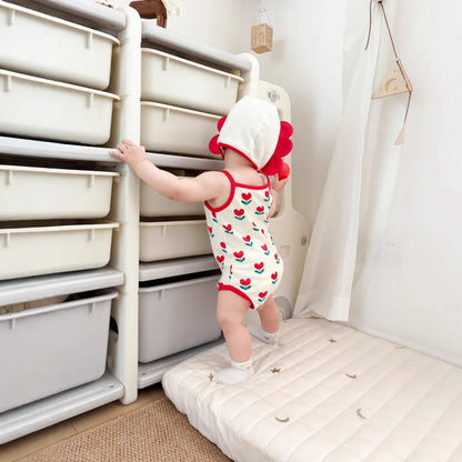 Baby Ein Stück Kleidung 2025, Sommer Koreanische Baby Body Ins Blume Voll Gedruckt Baby Sling Klettern Kleidung Mit Hut.