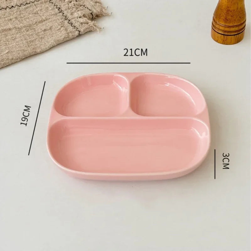 3Grid Plates for Food Dinner Plates Dinnerware Dining Compartment Plate Serving Dishes Salad Kitchen Eco-friendly Tableware.