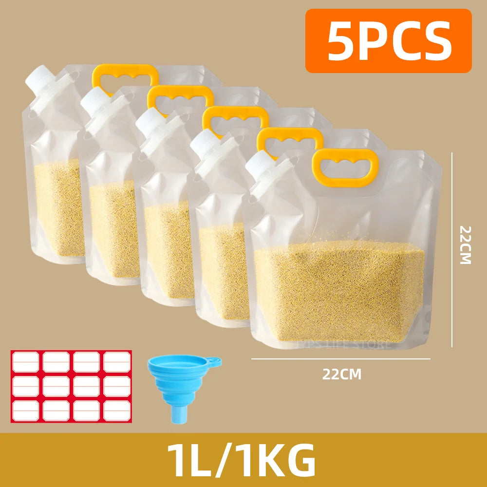 5Pcs Grains Sealed Bag Cereal Containers Moisture-Proof And Insect-Proof Transparent Food Grade Storage Bag Kitchen Organizer.