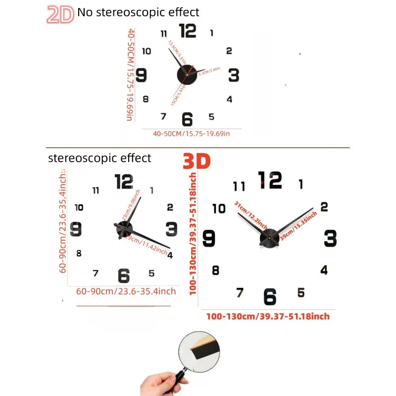 2023 Modernes Design, große Wanduhr, 3D-DIY-Quarzuhren, modische Uhren, Acryl-Spiegelaufkleber, Wohnzimmer, Heimdekoration, Horloge