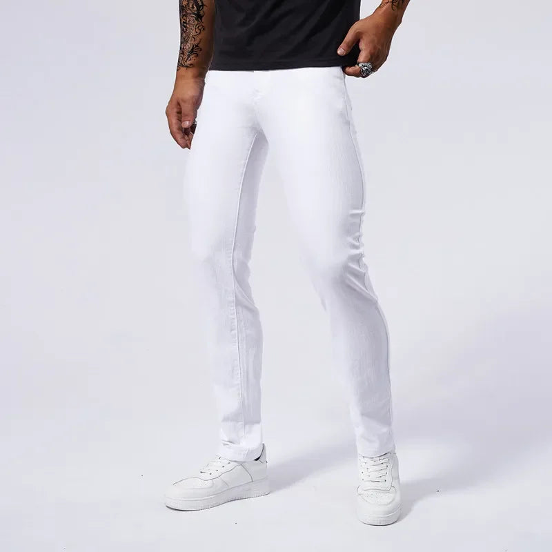 Men's White Casual Jeans New Denim Pants Comfortable Fashion Stretch Slim Fit Straight Trousers Male Clothing Streetwear.