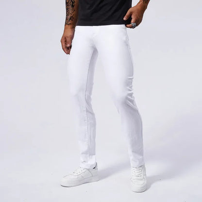 Men's White Casual Jeans New Denim Pants Comfortable Fashion Stretch Slim Fit Straight Trousers Male Clothing Streetwear.