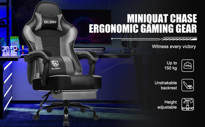 Daccormax 170 °   Liegender Gaming-Stuhl mit ausziehbarer Fußstütze, ergonomischer Bürostuhl mit Lordosenstütze und Kopfstützenkissen