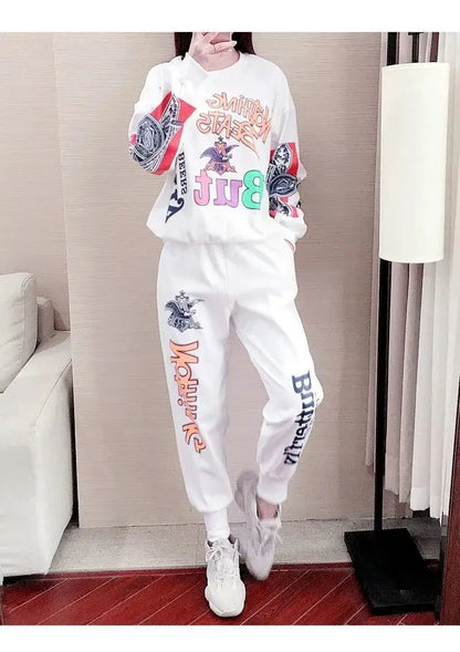 Women's Casual Sweat Suits 2025 Spring Autumn New Tracksuit Fashion Loose Long Sleeved Tops And Pants 2 Two Piece Set For Women.