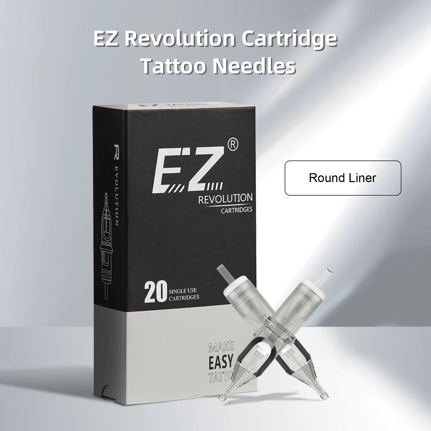 EZ Revolution Tattoo Cartridge Needle Round Liner (RL)  #12 (0.35 MM) #10 (0.30 ) Long Taper Rotary Machine Supply 20 Pcs/Box.