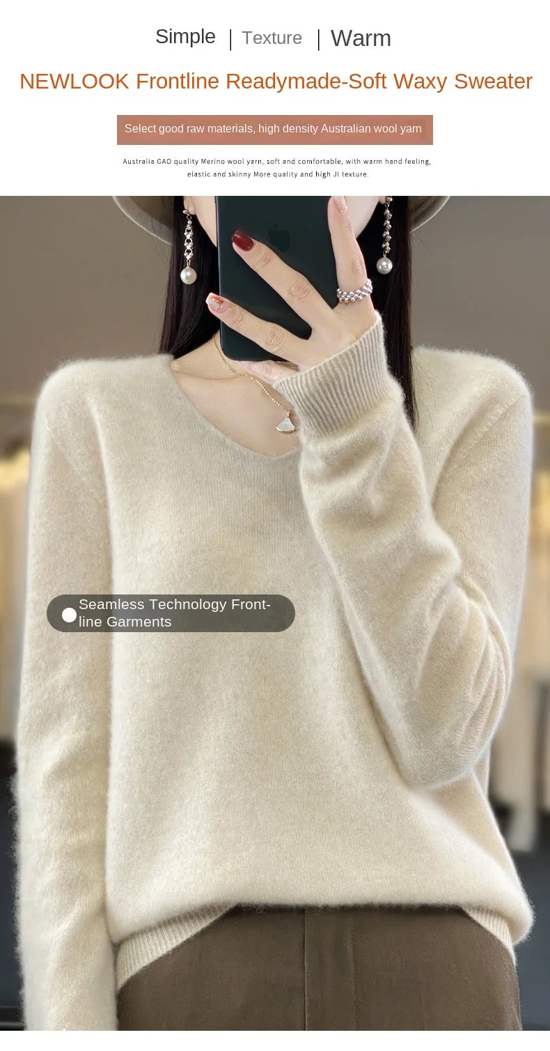 2024 100% Merino Reine Wolle V-ausschnitt Herbst Und Winter Pullover Pullover Neue Kaschmir Pullover frauen Beiläufige Gestrickte Top DMR201.