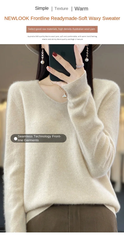 2024 100% Merino Reine Wolle V-ausschnitt Herbst Und Winter Pullover Pullover Neue Kaschmir Pullover frauen Beiläufige Gestrickte Top DMR201.