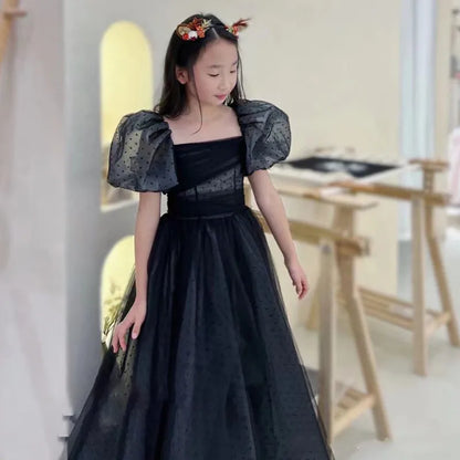 Mädchen Abendkleid für Kinder Elegante Schwarz Vintage Puff Hülse Kleider Teenages Party Kleider Kinder Violine Leistung Vestidos.