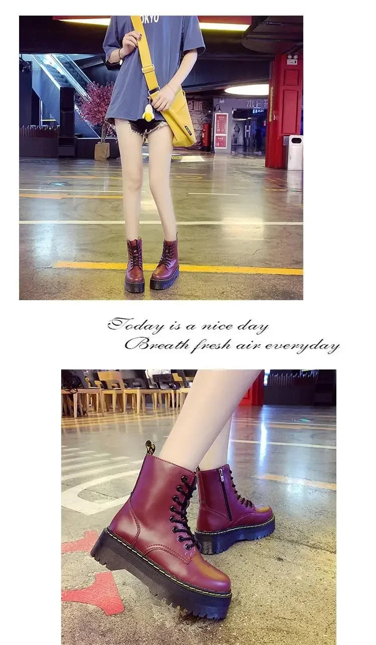 Autumn Winter Fashion Round Toe Lace-up Shoes Womens Boots Zip Ankle Boots For Women High Heels Basics Casual