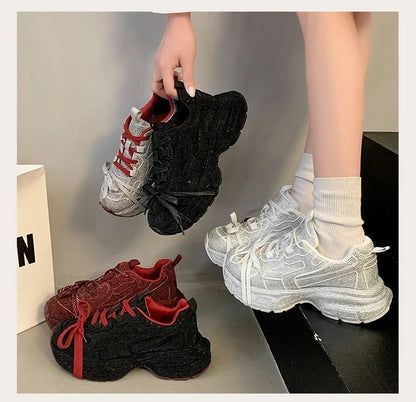 Top Quality Sneakers Women Skate Shoes Rhinestone Women Loafers Platform Fashion Shiny Women's Casual Shoes Crystal Sneaker.