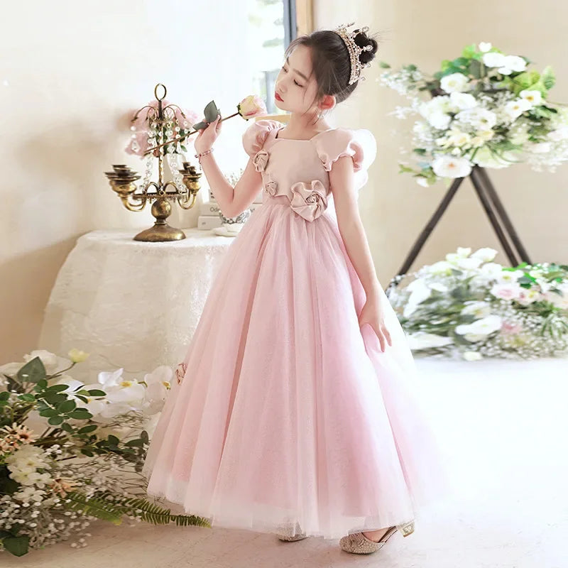 Elegantes Mädchen Flauschiges Spitzenkleid Prinzessin Tüllkleid Geburtstag Hochzeit Kostüme Vestidos Mädchen Performance Party Outfit für Kinder.
