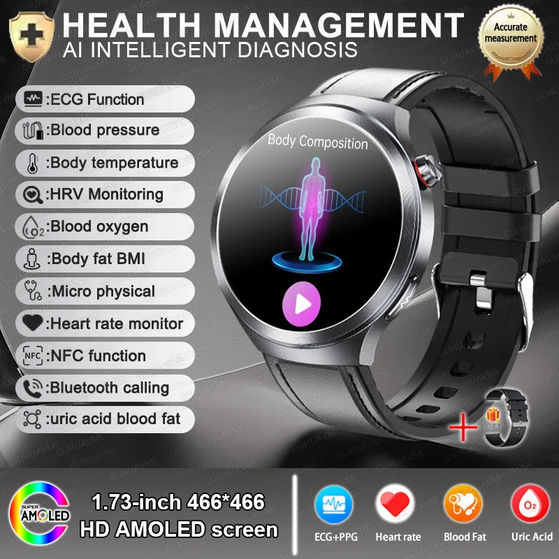 2025 New For HUAWEI Uric Acid Blood Pressure Blood oxygen Body Analysis Smart Watch ECG+PPG Clock Bluetooth call Smart watch Men