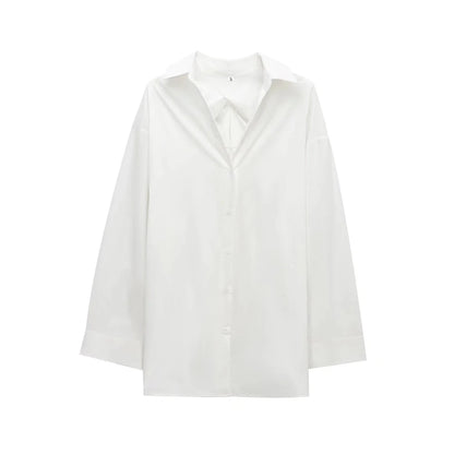 Oversized Pleated Back Shirts for Women, Long Sleeve, Button-up, Female Blouses, Chic Tops, Fashion.