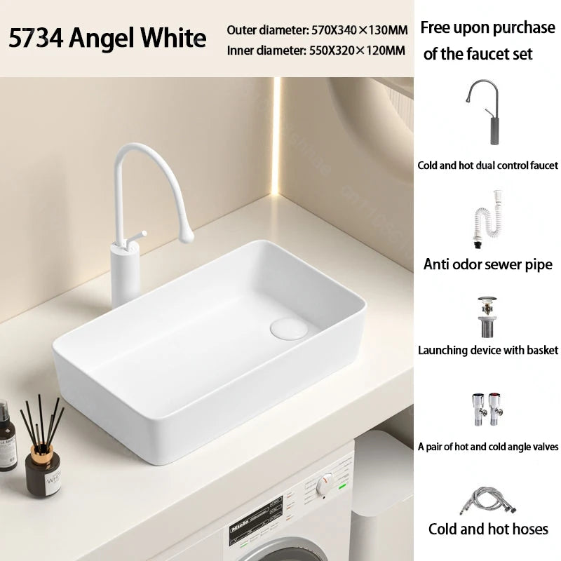 Luxuriöses Keramikgefäßwaschbecken, quadratisches Badezimmerwaschbecken, Arbeitsplatte, Kunstwaschbecken für Waschtischplatte, Keramik-Badezimmerwaschbecken für den Heimgebrauch